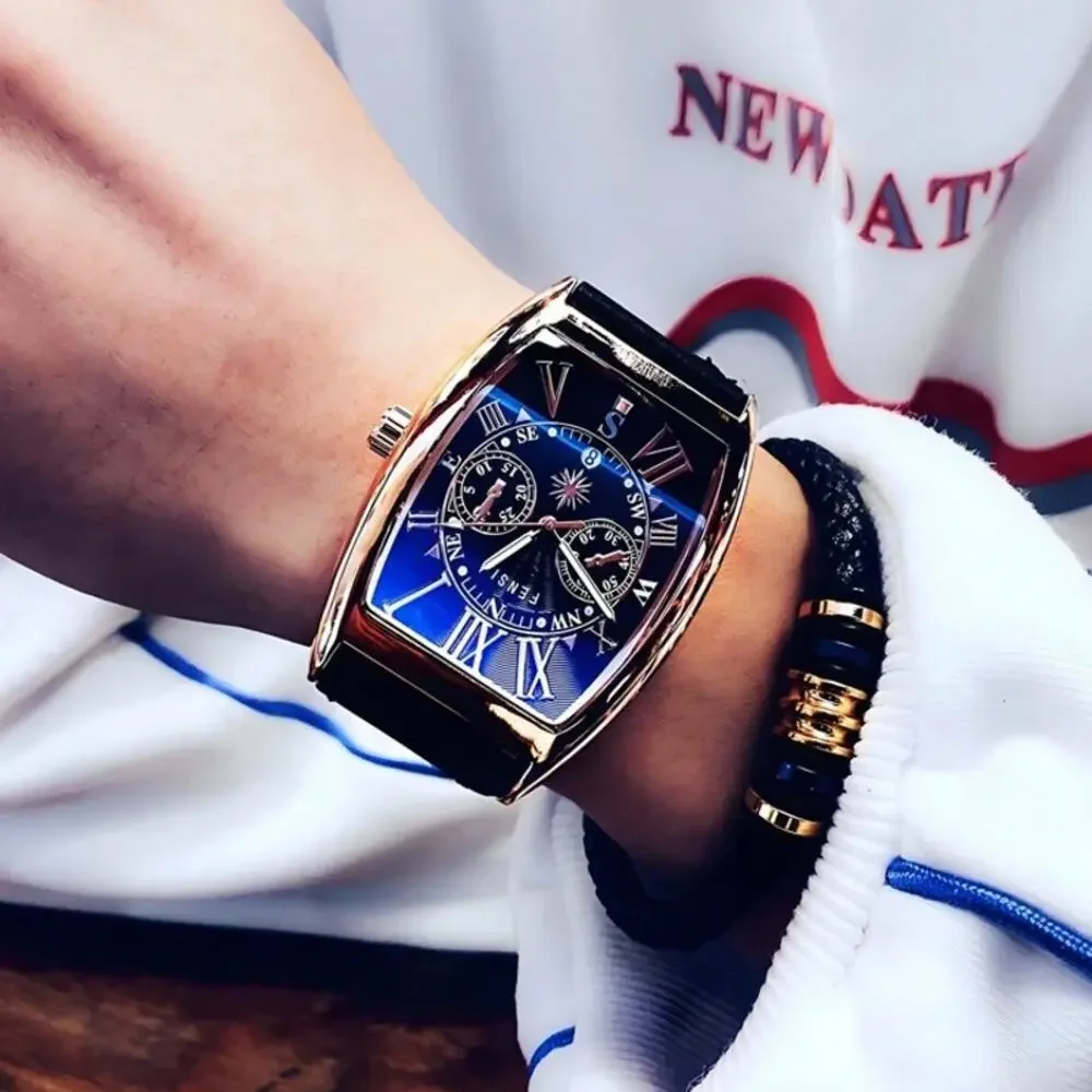 FENSIR Elegant Waterproof Quartz Watch Barrel Rose Gold Navy Blue Black NEW